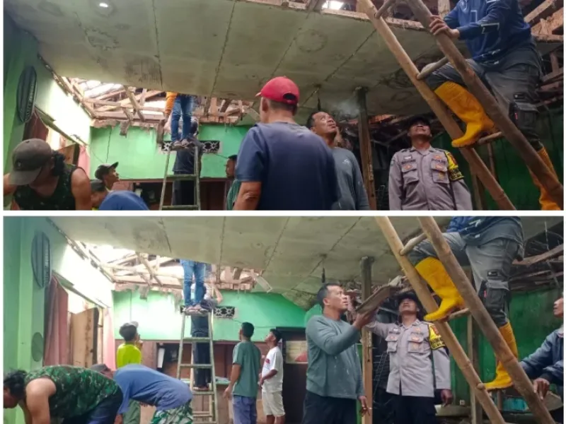 Polsek Malangbong Tanggap Bencana, Rumah Warga Ambruk Diterjang Hujan
