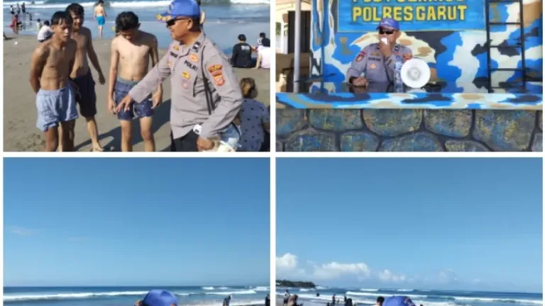 Satpolairud Polres Garut Intensifkan Patroli dan Himbauan di Pantai Karang Papak Selama Long Weekend