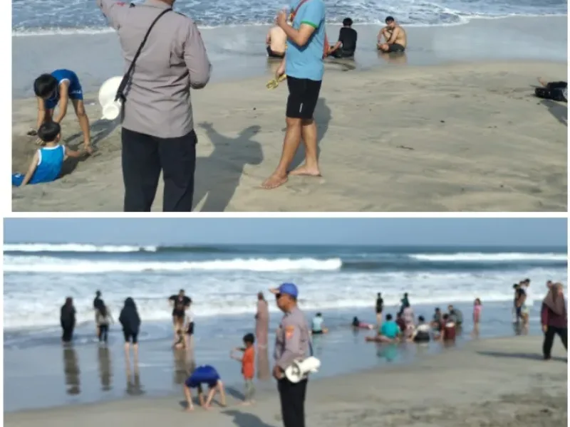 Patroli Pantai Karangpapak, Sat Polairud Polres Garut Imbau Wisatawan Utamakan Keselamatan