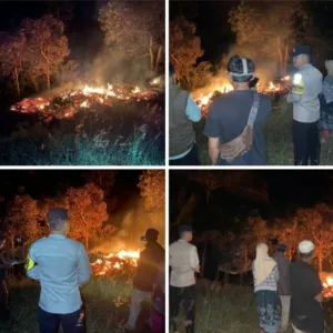 Polsek Bungbulang Sigap Tangani Kebakaran Rumah Panggung di Desa Sinarjaya