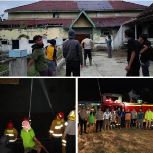 Gerak Cepat Polsek Pasirwangi Bersama Damkar Padamkan Kebakaran GOR di Pasirwangi