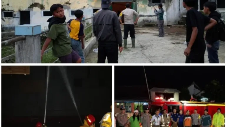 Gerak Cepat Polsek Pasirwangi Bersama Damkar Padamkan Kebakaran GOR di Pasirwangi