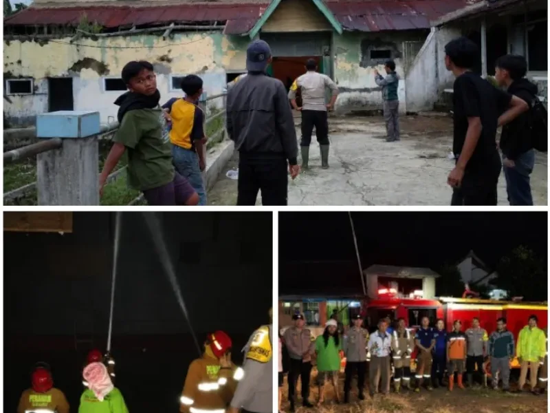 Gerak Cepat Polsek Pasirwangi Bersama Damkar Padamkan Kebakaran GOR di Pasirwangi