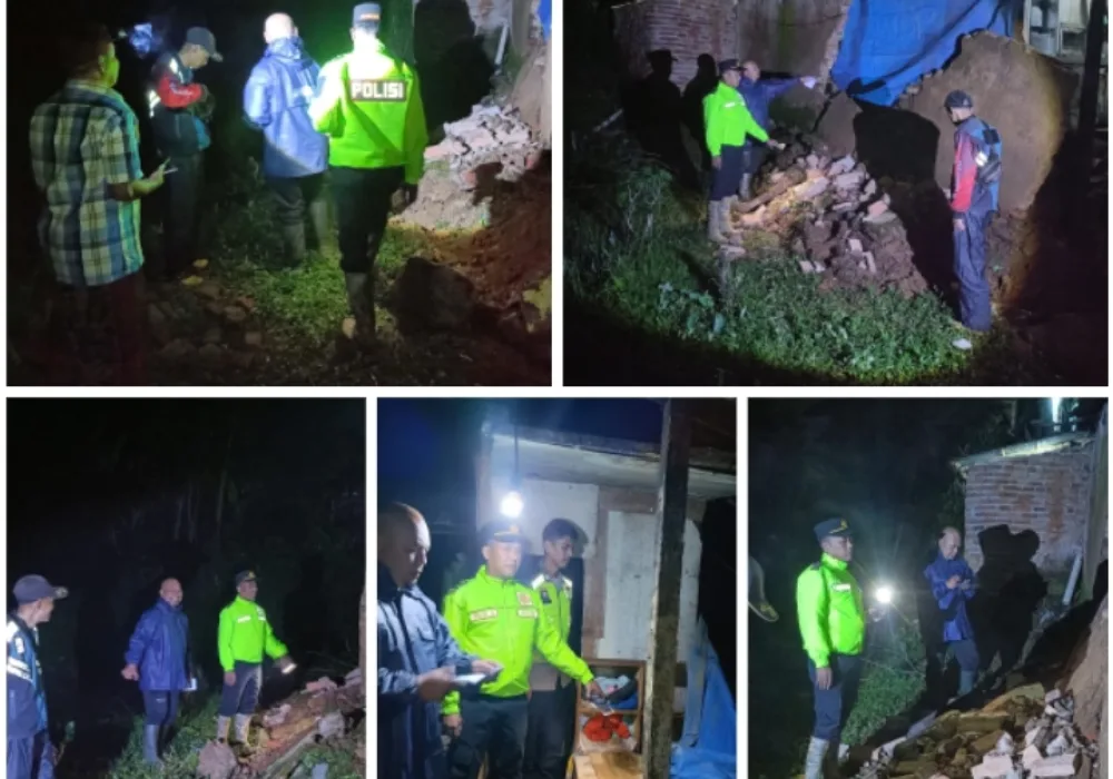 Polisi dan Forkopimcam Banjarwangi Gerak Cepat Cek Rumah Roboh Akibat Hujan Deras di Tanjungjaya