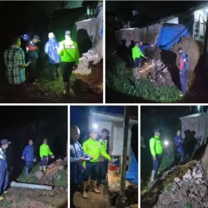 Polisi dan Forkopimcam Banjarwangi Gerak Cepat Cek Rumah Roboh Akibat Hujan Deras di Tanjungjaya