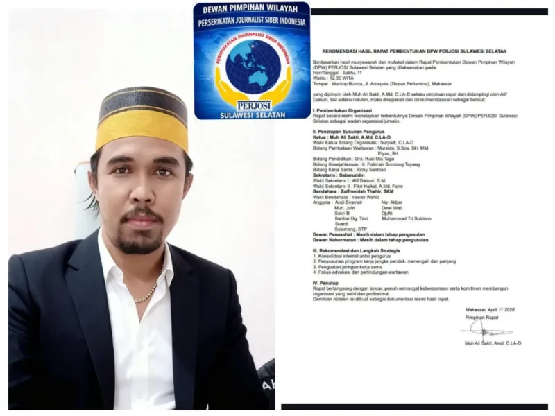 DPW PERJOSI Sulsel Resmi Terbentuk, Muh Ali Sakti Pimpin Pengurus Siap Majukan Dunia Jurnalistik