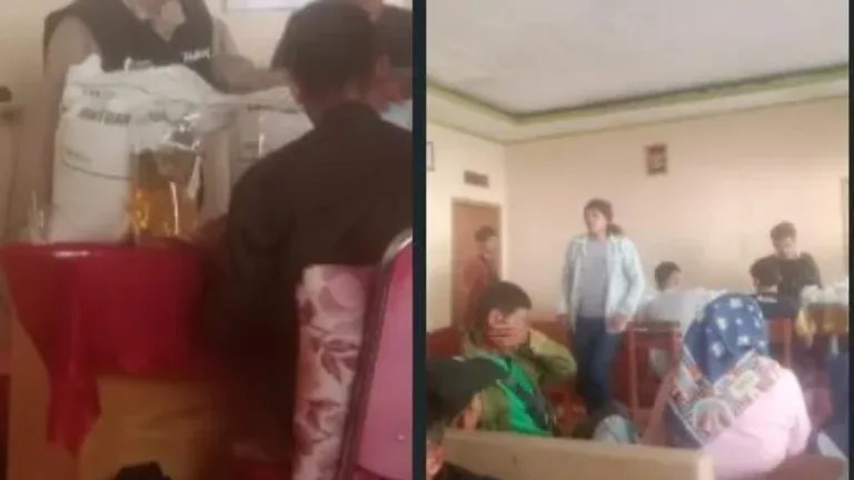 Warga desa Sukamulya terima bantuan beras dan minyak goreng dari program cadangan pemerintah.