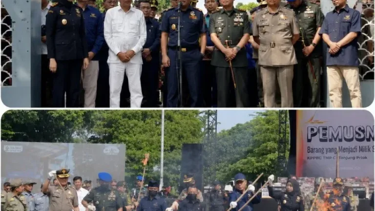 Dandenpom III/2 Garut Hadiri Pemusnahan Rokok Ilegal Senilai Rp65 Miliar dalam Peringatan HUT Damkar dan Satpol PP