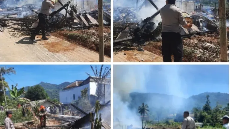 Kebakaran Hanguskan Rumah Panggung di Bungbulang, Polisi Olah TKP