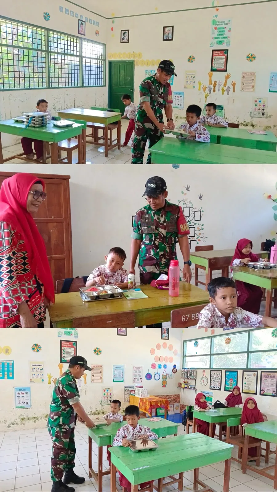 Kawal Pemenuhan Gizi Siswa, Babinsa Koramil 06 Bajeng Kodim 1409/Gowa Dampingi Kegiatan SPPG di Desa Bontosunggu
