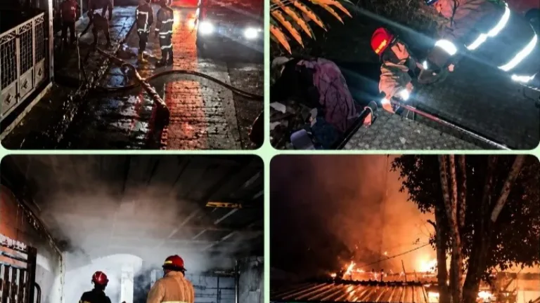 Damkarmat Garut Gerak Cepat Padamkan Kebakaran Tiga Rumah Kontrakan di Cilawu, Api Berhasil Dikendalikan Sebelum Meluas