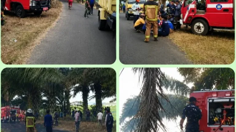 Mobil Pemadam Disdamkar Dan Yonif TF 890/GS AD Bersama Polri dan Warga Berhasil Kendalikan Kebakaran Lahan Sawit