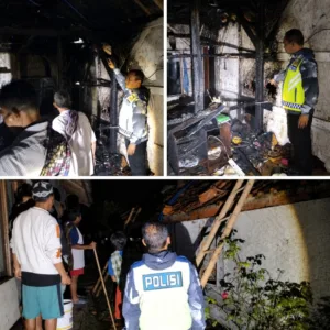 Sigap! Polsek Banjarwangi Datangi TKP Kebakaran Rumah Panggung