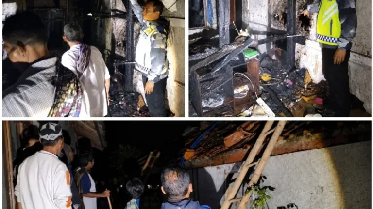 Sigap! Polsek Banjarwangi Datangi TKP Kebakaran Rumah Panggung