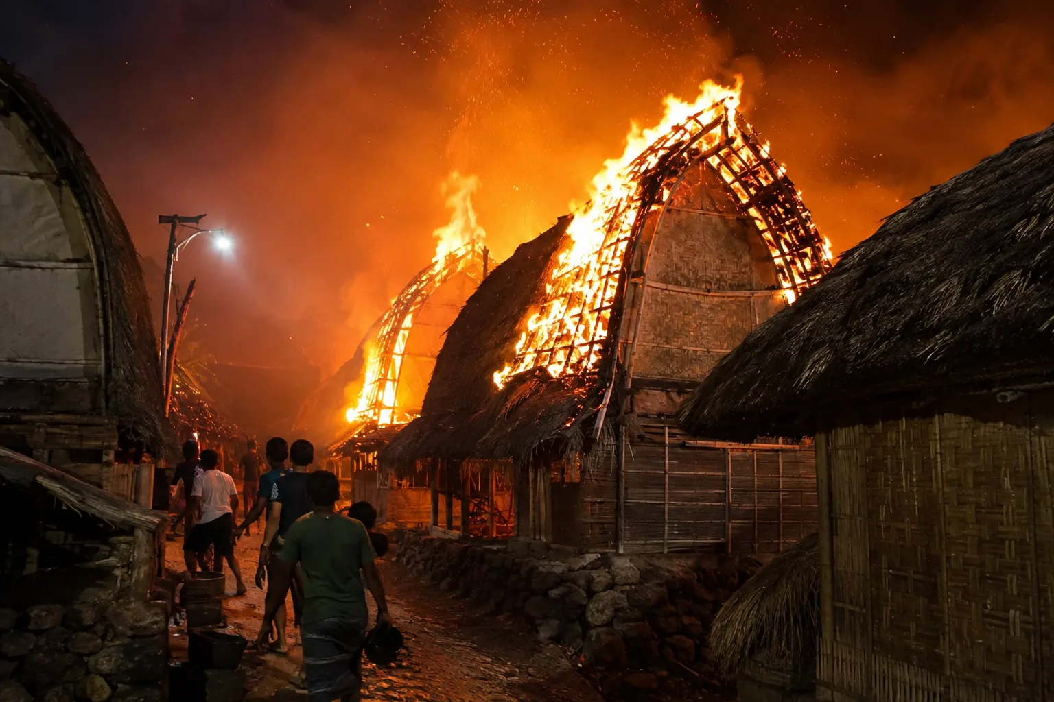 Kebakaran Desa Adat Sade Lombok Tengah, Warga Selamatkan Diri