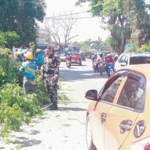 Cegah Bahaya Pohon  Tumbang, Babinsa Koramil 01 Somba Opu Kodim 1409/Gowa Gelar KCearya Bakti Pangkas Ranting Pohon Bersama Warga Bonto Baddo