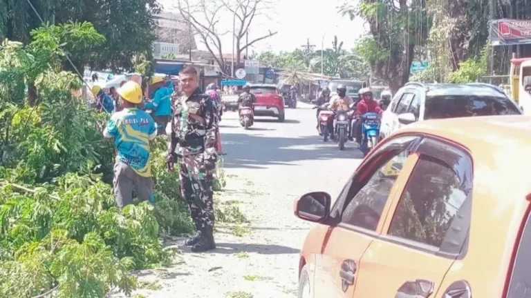 Cegah Bahaya Pohon  Tumbang, Babinsa Koramil 01 Somba Opu Kodim 1409/Gowa Gelar KCearya Bakti Pangkas Ranting Pohon Bersama Warga Bonto Baddo