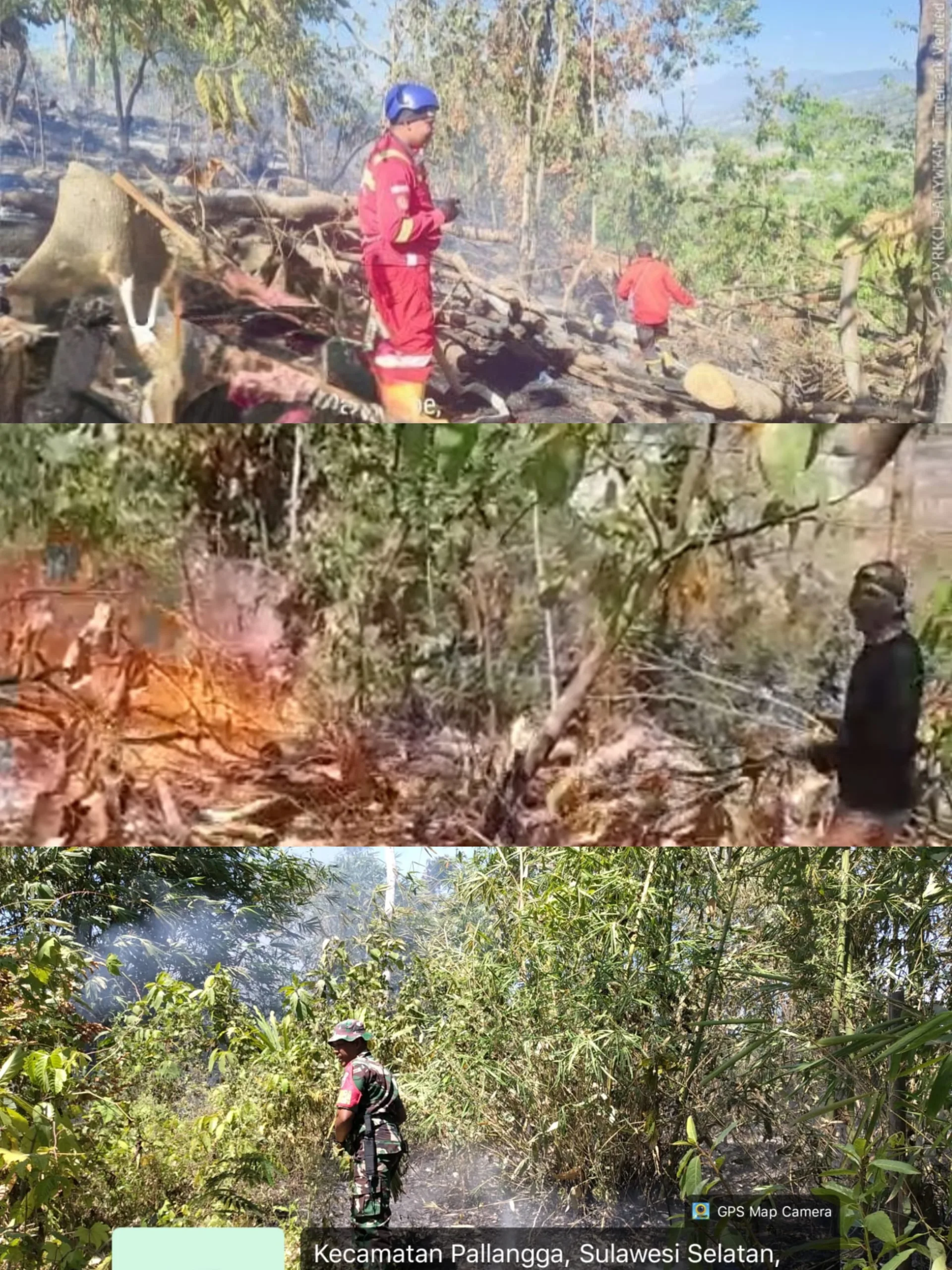 Bahu-Membahu, TNI, Damkar, dan Masyarakat Berhasil Mengendalikan Api di Moncongloe