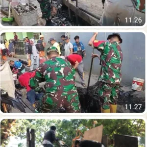 Jelang Musim Penghujan, Koramil 1408-07/Ujung Pandang Bersama Warga Bersihkan Selokan dan Pasar Sawa