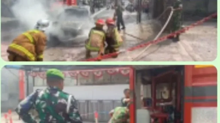 Mobil Terbakar ,Damkarmat Dan TNI Terjunkan mobil Pemadam, Diduga Akibat Korsleting Listrik
