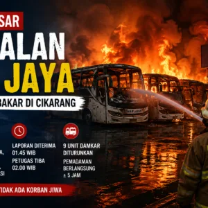 Kebakaran Pangkalan Sinar Jaya, 50 Bus Hangus di Cikarang