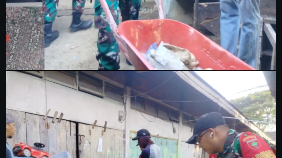 Koramil 1408-05/Mariso Gelar Karya Bhakti Bersihkan Pasar dan Selokan, Wujudkan Lingkungan Sehat dan Nyaman