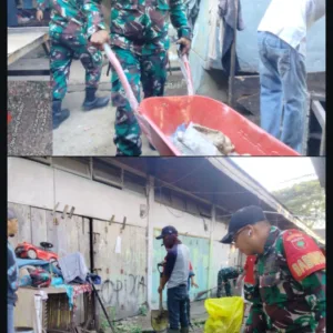 Koramil 1408-05/Mariso Gelar Karya Bhakti Bersihkan Pasar dan Selokan, Wujudkan Lingkungan Sehat dan Nyaman