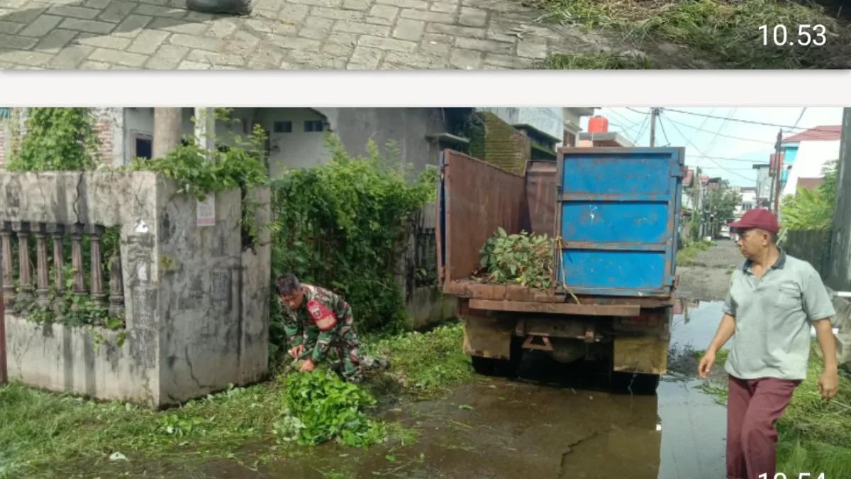 Koramil 1408-12/Tamalanrea Gelar Karya Bakti Bersihkan Selokan Antisipasi Banjir