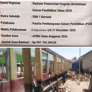 Pembangunan Program Rehabilitasi SDN 1 Keresek Berjalan Sesuai Program