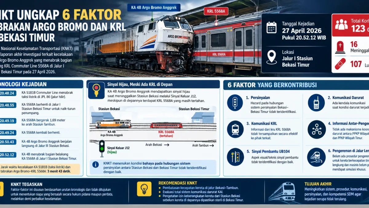 KNKT Ungkap Faktor Tabrakan Argo Bromo dan KRL Bekasi