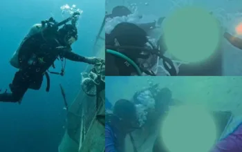 Tim penyelam gabungan TNI AL dan Basarnas melakukan operasi evakuasi bawah air di dalam bangkai kapal KM Virgo Transport 8 yang terbalik di perairan Laut Jawa