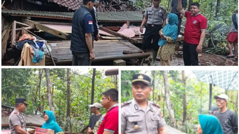 Sigap! Rumah Warga Roboh, Polsek Cibalong Langsung Salurkan Bantuan Sembako