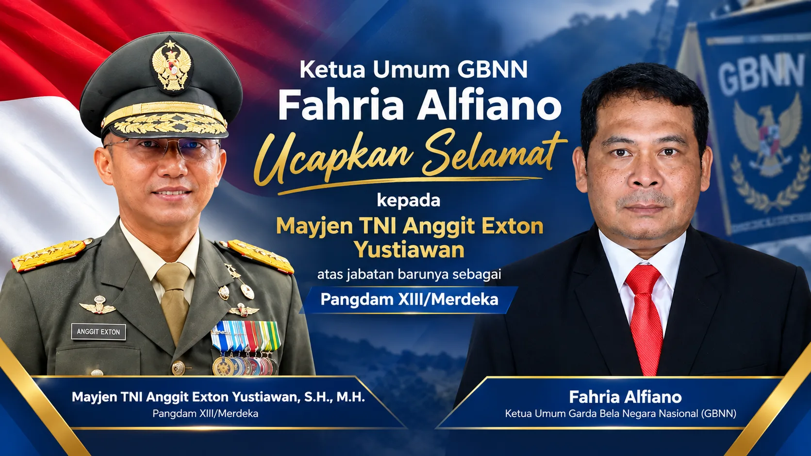 Fahria Alfiano Ucapkan Selamat kepada Mayjen TNI Anggit Exton