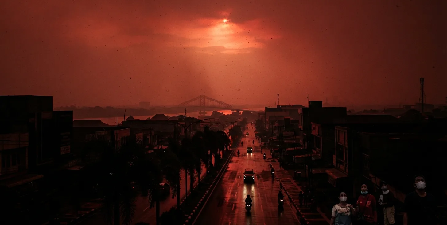 Kabut Asap Palangka Raya Memburuk, Langit Memerah
