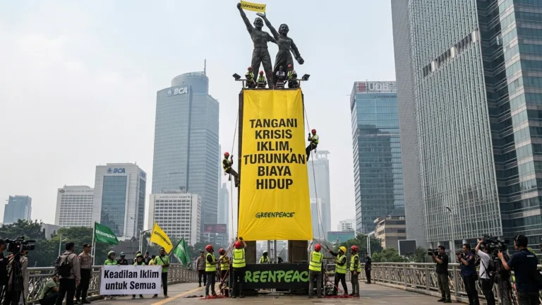 Greenpeace di Bundaran HI: Pasang Spanduk