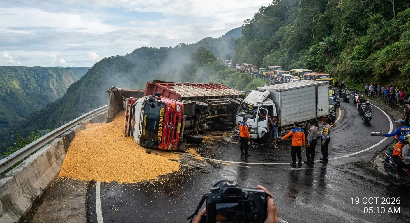 Truk Jagung Rem Blong di Sitinjau Lauik, Dua Sopir Terluka